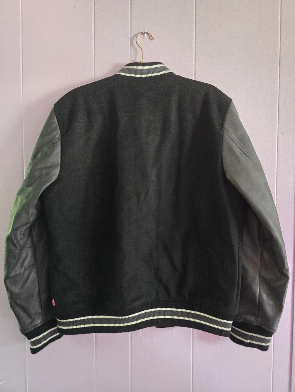 Levi's Men's Black Varsity Jacket with Leather Sleeves - Small